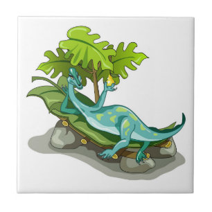 Illustration av en Iguanodon Sunbad. Kakelplatta