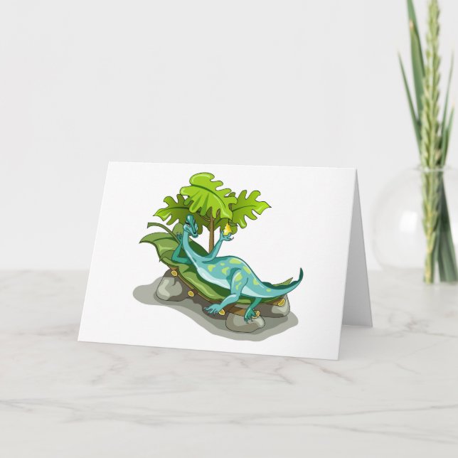 Illustration av en Iguanodon Sunbad. Kort (Framsida)