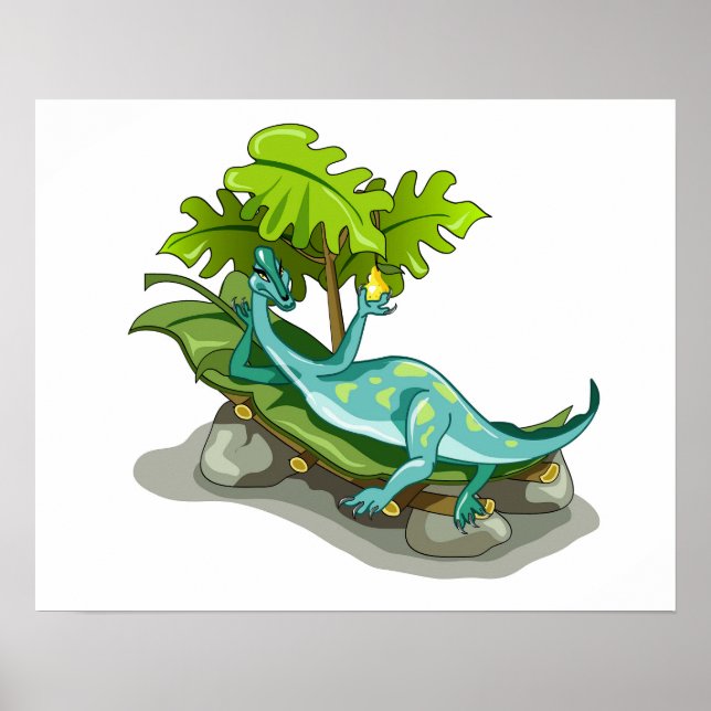 Illustration av en Iguanodon Sunbad. Poster (Framsidan)