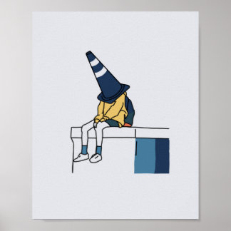 Illustration av en kvinna som bär en trafikkon poster