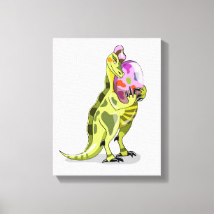 Illustration av en lambeosaurus som håller en ägg. canvastryck