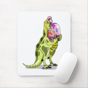 Illustration av en lambeosaurus som håller en ägg. musmatta