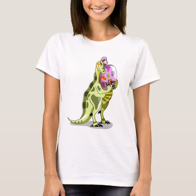 Illustration av en lambeosaurus som håller en ägg. t shirt (Framsida)