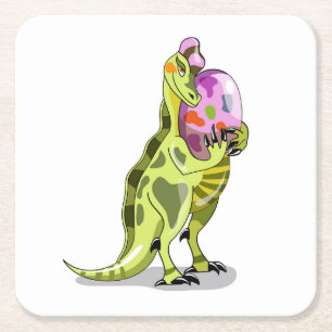 Illustration av en lambeosaurus som håller en ägg. underlägg papper kvadrat
