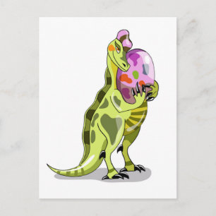Illustration av en lambeosaurus som håller en ägg. vykort
