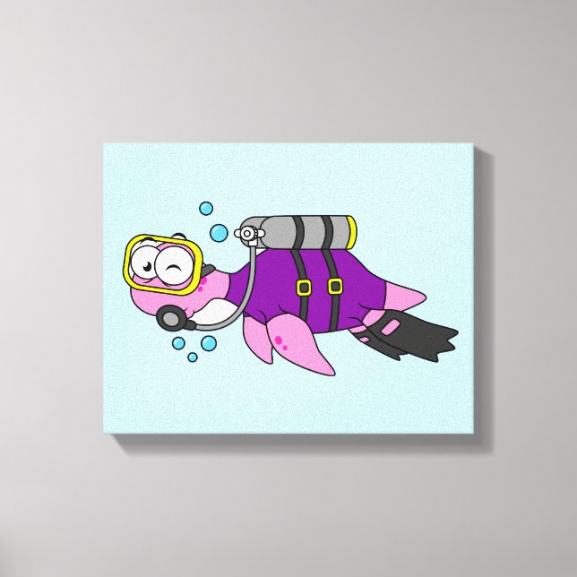 Illustration av en Loch Ness Monster Scuba Diver. Canvastryck (Framsida)