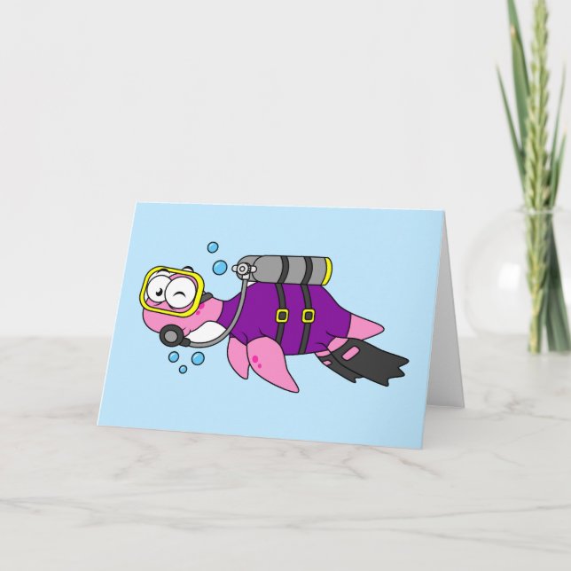 Illustration av en Loch Ness Monster Scuba Diver. Kort (Framsida)