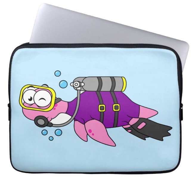 Illustration av en Loch Ness Monster Scuba Diver. Laptop Fodral (Framsidan)