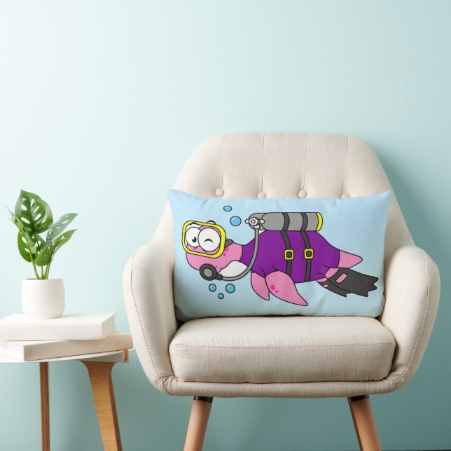 Illustration av en Loch Ness Monster Scuba Diver. Lumbarkudde (Stol)