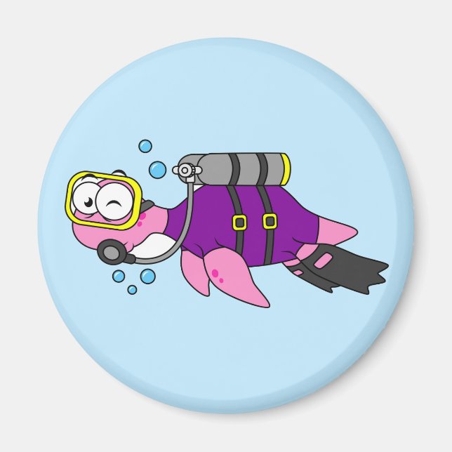 Illustration av en Loch Ness Monster Scuba Diver. Magnet (Framsidan)