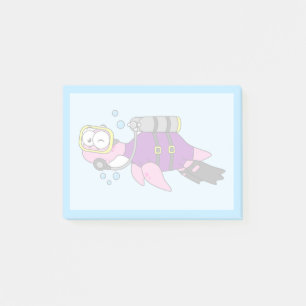 Illustration av en Loch Ness Monster Scuba Diver. Post-it Block