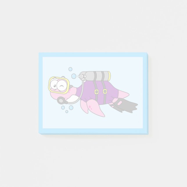 Illustration av en Loch Ness Monster Scuba Diver. Post-it Block (Framsida)