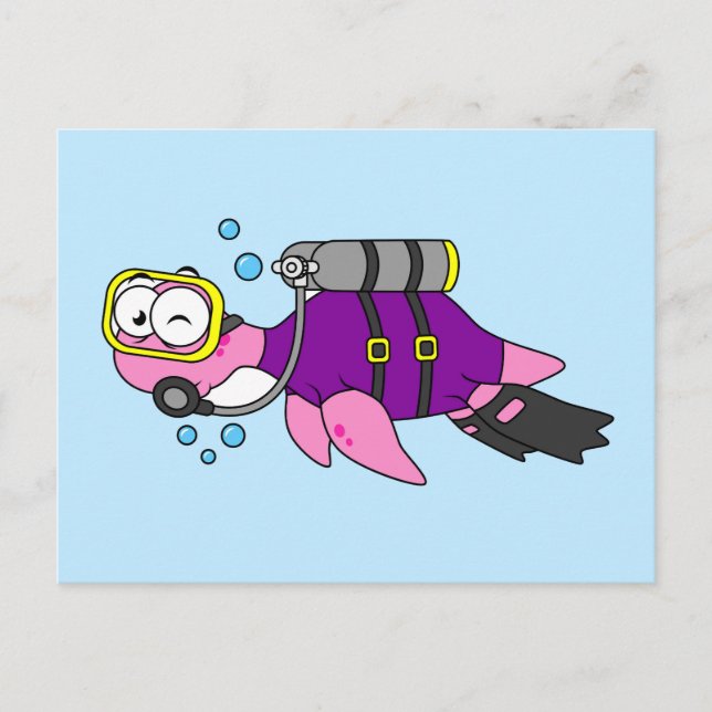 Illustration av en Loch Ness Monster Scuba Diver. Vykort (Framsida)