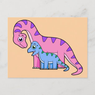 Illustration av en mamma och ett barn Brachiosauru Vykort