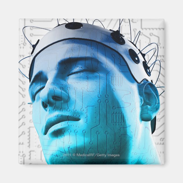 Illustration av en man som bär ett elektrodlock magnet (Framsidan)