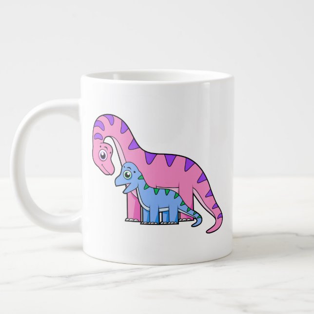 Illustration av en Mor och en barnbrachiosaurus. Jumbo Mugg (Vänster)
