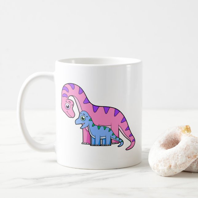 Illustration av en Mor och en barnbrachiosaurus. Kaffemugg (Med munk)