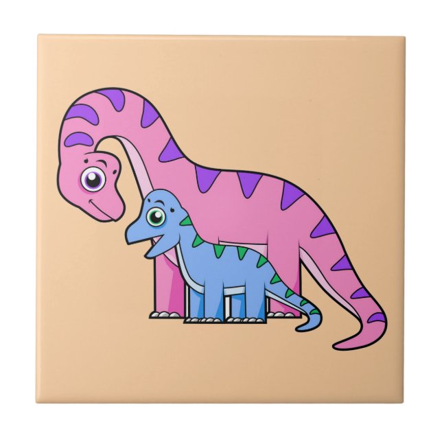 Illustration av en Mor och en barnbrachiosaurus. Kakelplatta (Framsidan)