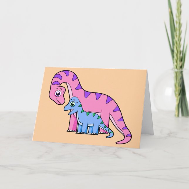 Illustration av en Mor och en barnbrachiosaurus. Kort (Framsida)