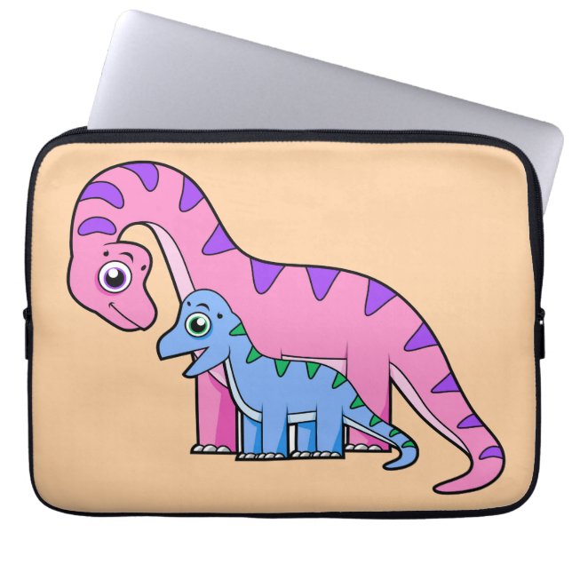 Illustration av en Mor och en barnbrachiosaurus. Laptop Fodral (Framsidan)