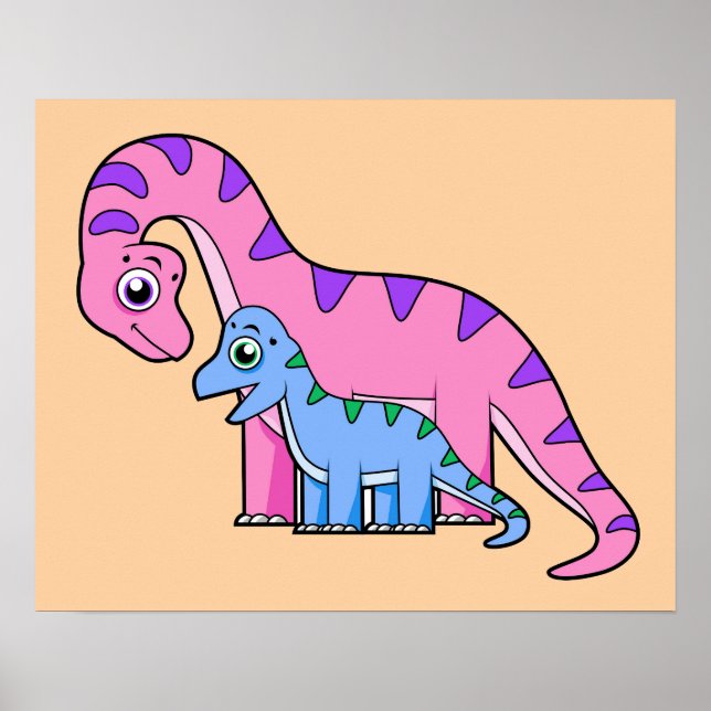 Illustration av en Mor och en barnbrachiosaurus. Poster (Framsidan)