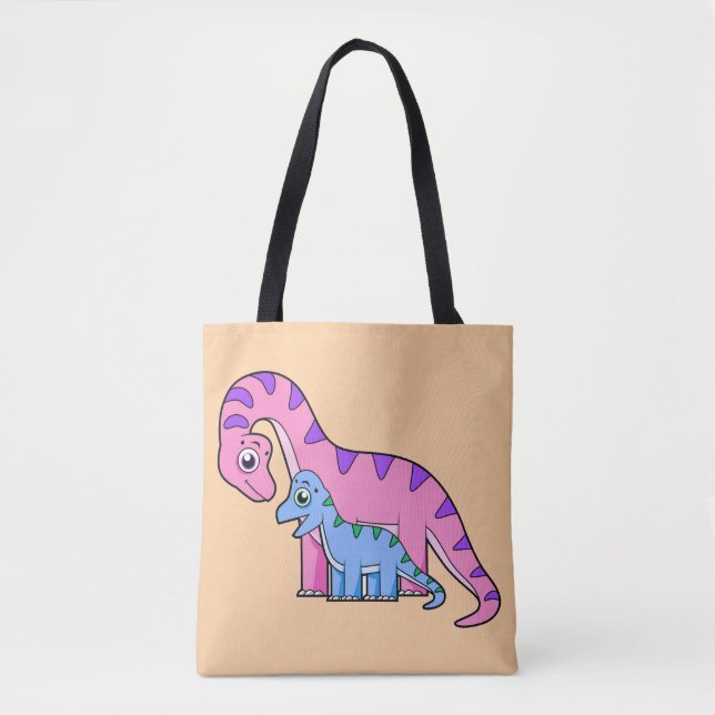 Illustration av en Mor och en barnbrachiosaurus. Tygkasse (Framsida)