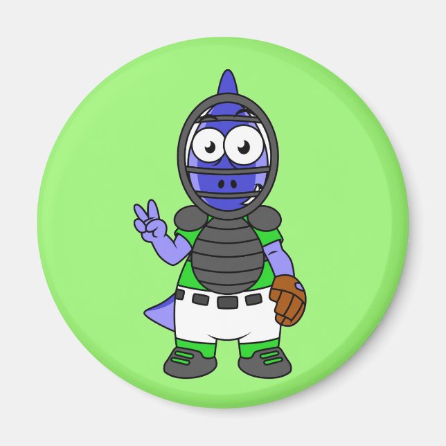 Illustration av en parasaurolophus Baseball Catche Magnet (Framsidan)