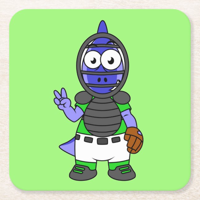 Illustration av en parasaurolophus Baseball Catche Underlägg Papper Kvadrat (Framsidan)