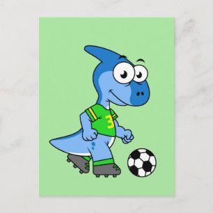 Illustration av en Parasaurolophus som spelar fotb Vykort