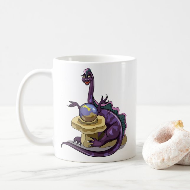 Illustration av en Plateosaurus Fortune Teller. Kaffemugg (Med munk)
