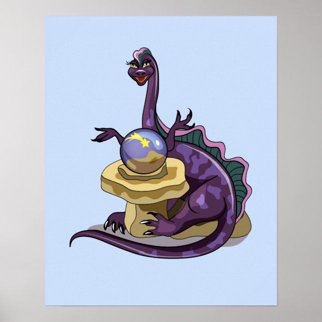 Illustration av en Plateosaurus Fortune Teller. Poster (Framsidan)