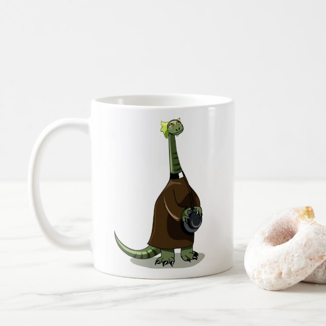 Illustration av en plateosaurus som är präst kaffemugg (Med munk)