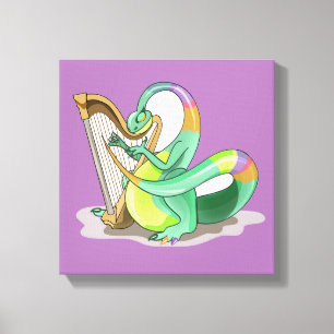 Illustration av en Plateosaurus som spelar Harp. Canvastryck