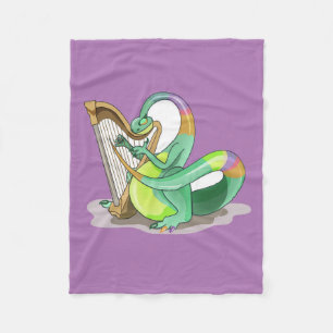 Illustration av en Plateosaurus som spelar Harp. Fleecefilt