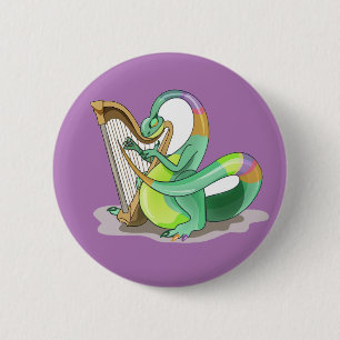 Illustration av en Plateosaurus som spelar Harp. Knapp
