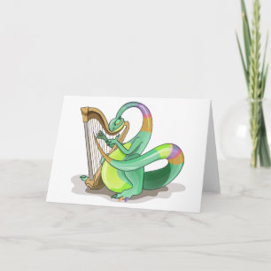 Illustration av en Plateosaurus som spelar Harp. Kort