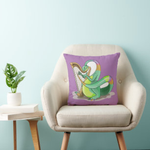 Illustration av en Plateosaurus som spelar Harp. Kudde