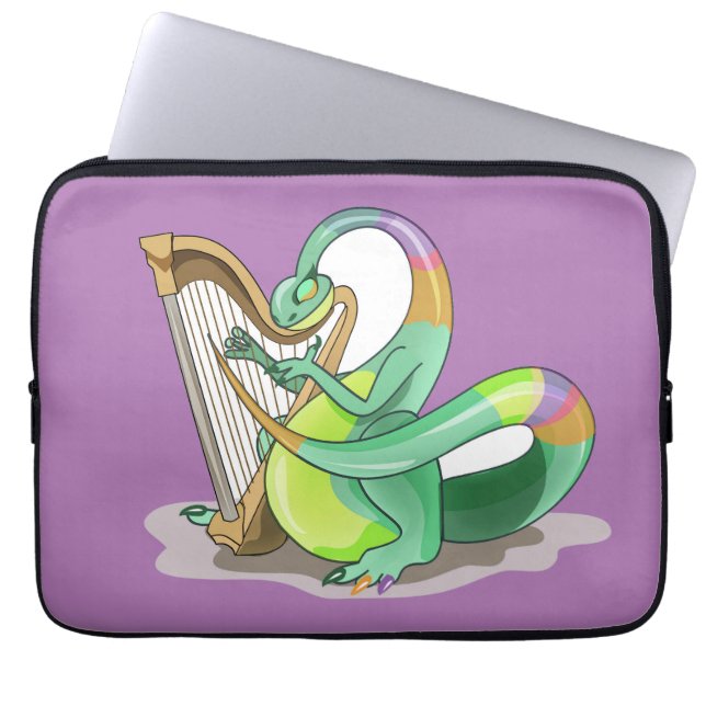 Illustration av en Plateosaurus som spelar Harp. Laptop Fodral (Framsidan)