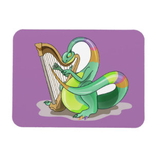 Illustration av en Plateosaurus som spelar Harp. Magnet