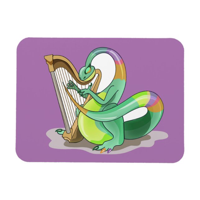 Illustration av en Plateosaurus som spelar Harp. Magnet (Horisontell)