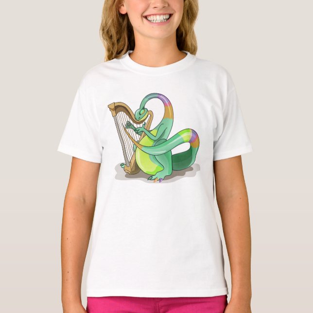 Illustration av en Plateosaurus som spelar Harp. T Shirt (Framsida)
