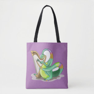 Illustration av en Plateosaurus som spelar Harp. Tygkasse