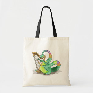 Illustration av en Plateosaurus som spelar Harp. Tygkasse