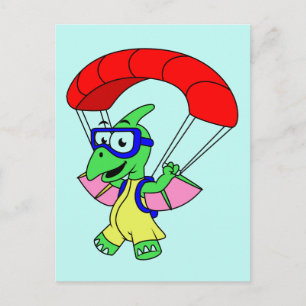 Illustration av en Pterodactyl som fallskärmar. Vykort