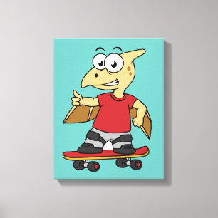 Illustration av en Pterosaur-skateboarding. Canvastryck