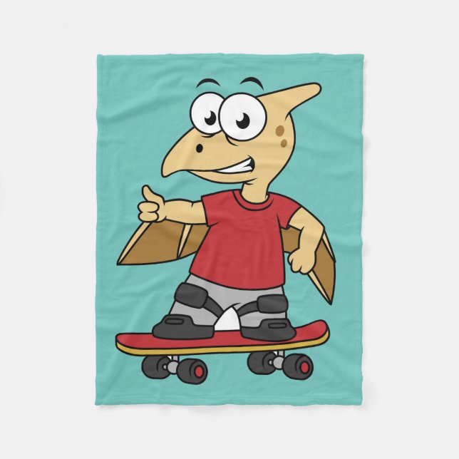 Illustration av en Pterosaur-skateboarding. Fleecefilt (Framsidan)