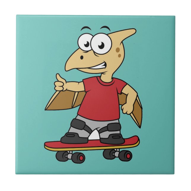 Illustration av en Pterosaur-skateboarding. Kakelplatta (Framsidan)