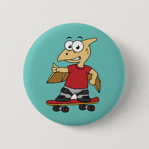 Illustration av en Pterosaur-skateboarding. Knapp