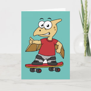 Illustration av en Pterosaur-skateboarding. Kort