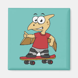 Illustration av en Pterosaur-skateboarding. Magnet